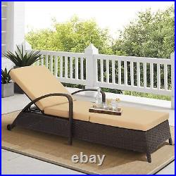 Adjustable Outdoor Chaise Lounge Chair Patio Pool Recliner Waterproof WithCushion