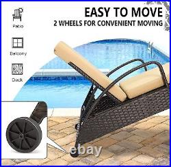Adjustable Outdoor Chaise Lounge Chair Patio Pool Recliner Waterproof WithCushion