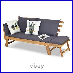 Adjustable Patio Sofa Daybed Acacia Wood Furniture with Cushion Pillow