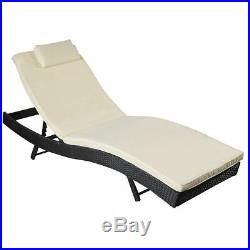 Adjustable Pool Chaise Lounge Chair Outdoor Patio Furniture PE Wicker WithCushion