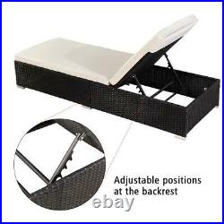 Adjustable Pool Chaise Lounge Chair Outdoor Patio Furniture PE Wicker WithCushion