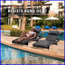 Adjustable Wicker Chaise Lounge Couch Chair Recline Headrest Poolside Beach 2000