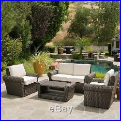 Agata Outdoor 4-piece Wicker Chat Set with Cushions