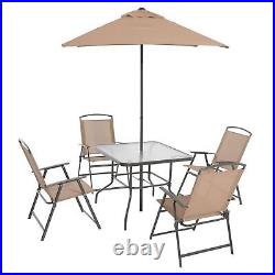 Albany Lane 6-Piece Outdoor Patio Dining Set, Tan/Black Umbrella, Set
