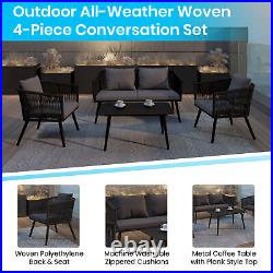 Alfresco Woven All-Weather Four-Piece Conversation Set with Cushions & Metal