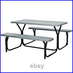 All Weather Outdoor Picnic Table Bench Set with Metal Base Wood