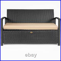 All-Weather UV Outdoor Storage Bench Garden Pool Deck Box Patio with Cushion