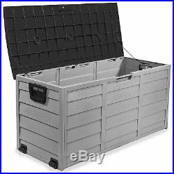 All Weather UV Pool Deck Box Storage Shed Bin Backyard Patio Outdoor with Wheel