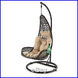All-Weather Wicker Hanging Egg Chair with Cushion and Pillow