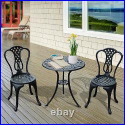 Aluminium Cafe Bistro Set Garden Furniture Table and Chair 3pc Patio Cast Black