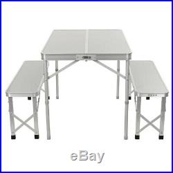 Aluminum Folding Camping Picnic Table With 2 Bench Chair Seats Portable Set