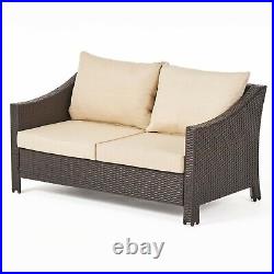 Antibes Outdoor Wicker Loveseat and Coffee Table with Cushions