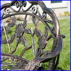 Antique Designed Rose Style Outdoor Patio Park Garden Bench Bronze Love Seat