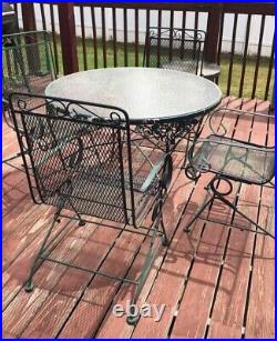 Antique Green Wrought Iron Patio Furniture 48 Inch Set Table 4 Rocking Chairs
