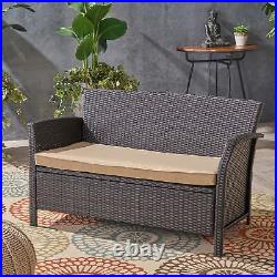 Anton Outdoor Wicker Loveseat with Cushion, Brown, Tan