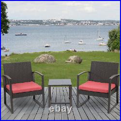 Aoodor 3PCS Patio Conversation Furniture Set Rattan Wicker Chairs withCushions