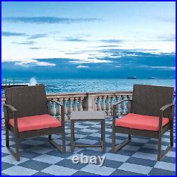 Aoodor 3PCS Patio Conversation Furniture Set Rattan Wicker Chairs withCushions