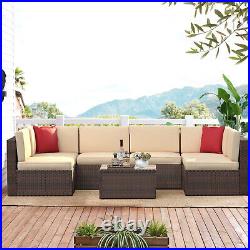Aoxun 6/7/8/15 PCS Rattan Outdoor Wicker Sofa Set With Fire Pit Table