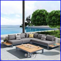 Armen Living Polo 4 piece Outdoor Sectional Set with Dark Gray Cushions and