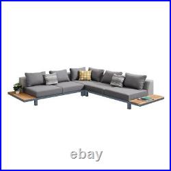Armen Living Polo 4 piece Outdoor Sectional Set with Dark Gray Cushions and