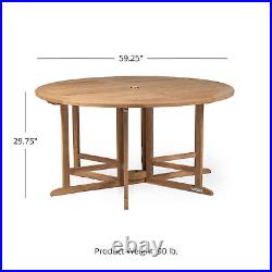 Ash & Ember Grade A Teak 59 Round Dining Table, Drop Leaf Design