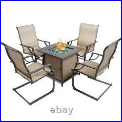 BALI OUTDOORS Propane Fire Pit 28 inch Table Set with 4 Textilene Spring Chairs