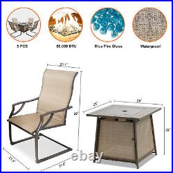 BALI OUTDOORS Propane Fire Pit 28 inch Table Set with 4 Textilene Spring Chairs