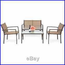 BCP 4-Piece Patio Conversation Set with Loveseat, 2 Chairs, Table Brown