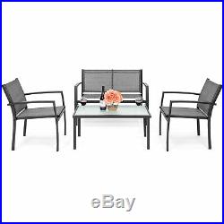 BCP 4-Piece Patio Conversation Set with Loveseat, 2 Chairs, Table Gray