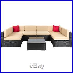 BCP 7pc Outdoor Patio Garden Wicker Furniture Rattan Sofa Set Sectional Black