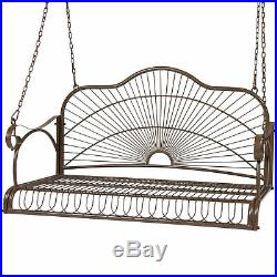 BCP Hanging Iron Porch Swing Patio Furniture with Armrests, Chains Brown