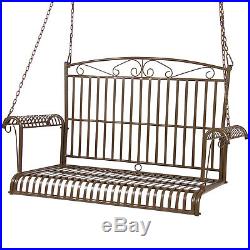 BCP Iron Hanging Porch Swing with Curved Armrests Brown