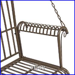 BCP Iron Hanging Porch Swing with Curved Armrests Brown
