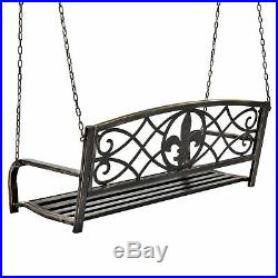 BCP Outdoor Metal Hanging 2-Person Swing Bench with Fleur-de-Lis Accents Bronze