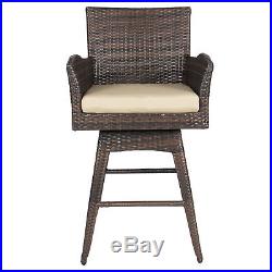 BCP Outdoor Patio All-Weather Brown PE Wicker Swivel Bar Stool with Cushion