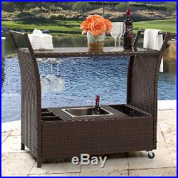 BCP Rolling Wicker Bar Cart with Ice Bucket Brown