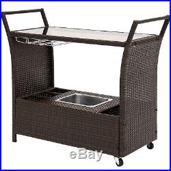 BCP Rolling Wicker Bar Cart with Ice Bucket Brown