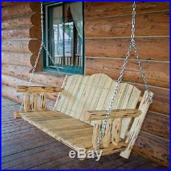 Back Porch Swing Chain Hanging Seat Natural Log Patio Furniture Lawn Deck Wooden