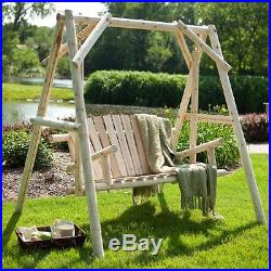 Back Porch Swing Free Standing Natural Log Unfinished Backyard Patio Furniture