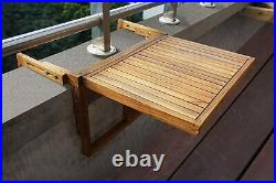 Balcony Deck Side Table Folding Wood Railing Hang Patio Shelf Rail Mount Adjust