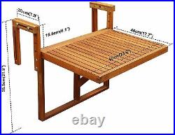 Balcony Deck Side Table Folding Wood Railing Hang Patio Shelf Rail Mount Adjust