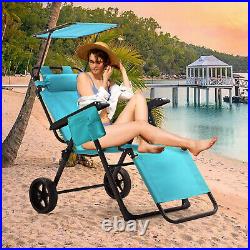 Beach Cart Chair, 2 in 1 Foldable Chaise Lounge Chair Integrated Wagon Pull Cart