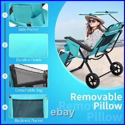 Beach Cart Chair, 2 in 1 Foldable Chaise Lounge Chair Integrated Wagon Pull Cart