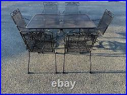 Beautiful Woodard Wrought Iron Patio Set Table & 6 Chairs