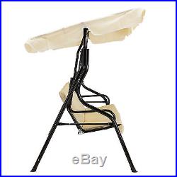 Beige 3 Seats Outdoor Patio Swing Canopy Steel Hammock Yard Furniture Setting