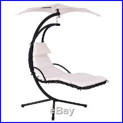 Beige Hanging Chaise Lounge Chair Arc Stand Air Porch Swing Hammock Chair Canopy