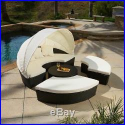 Bellagio Contemporary Outdoor Brown Wicker Canopy Daybed with Beige Cushions