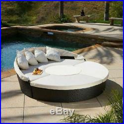 Bellagio Contemporary Outdoor Brown Wicker Canopy Daybed with Beige Cushions