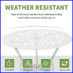 Bistro Set 3 Piece Outdoor Cast Iron Bistro Table and Chairs Set of 2 White