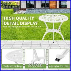 Bistro Set 3 Piece Outdoor Cast Iron Bistro Table and Chairs Set of 2 White